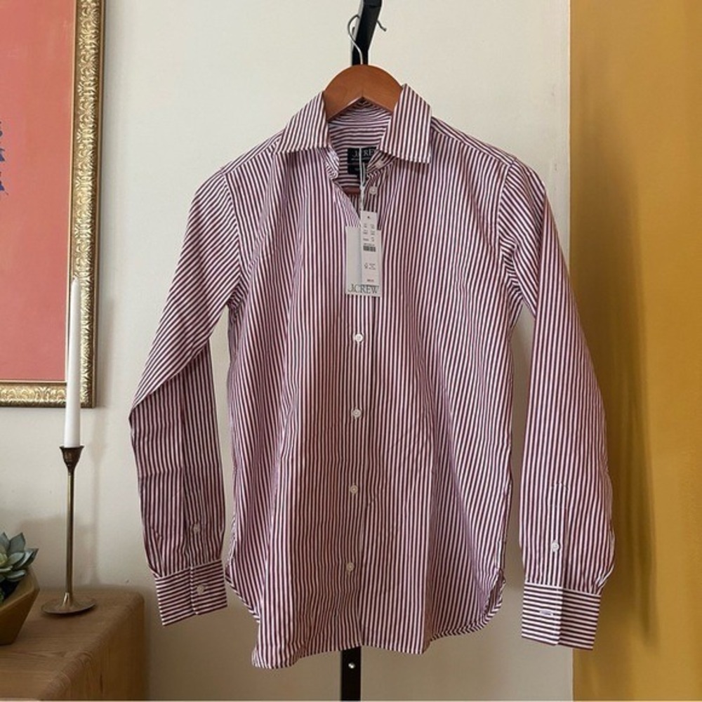 J. Crew Red and White Striped Button-Down Shirt